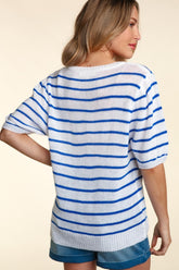 Trendy Haptics Letter Embroidery Striped Knit Top - Versatile & Stylish
